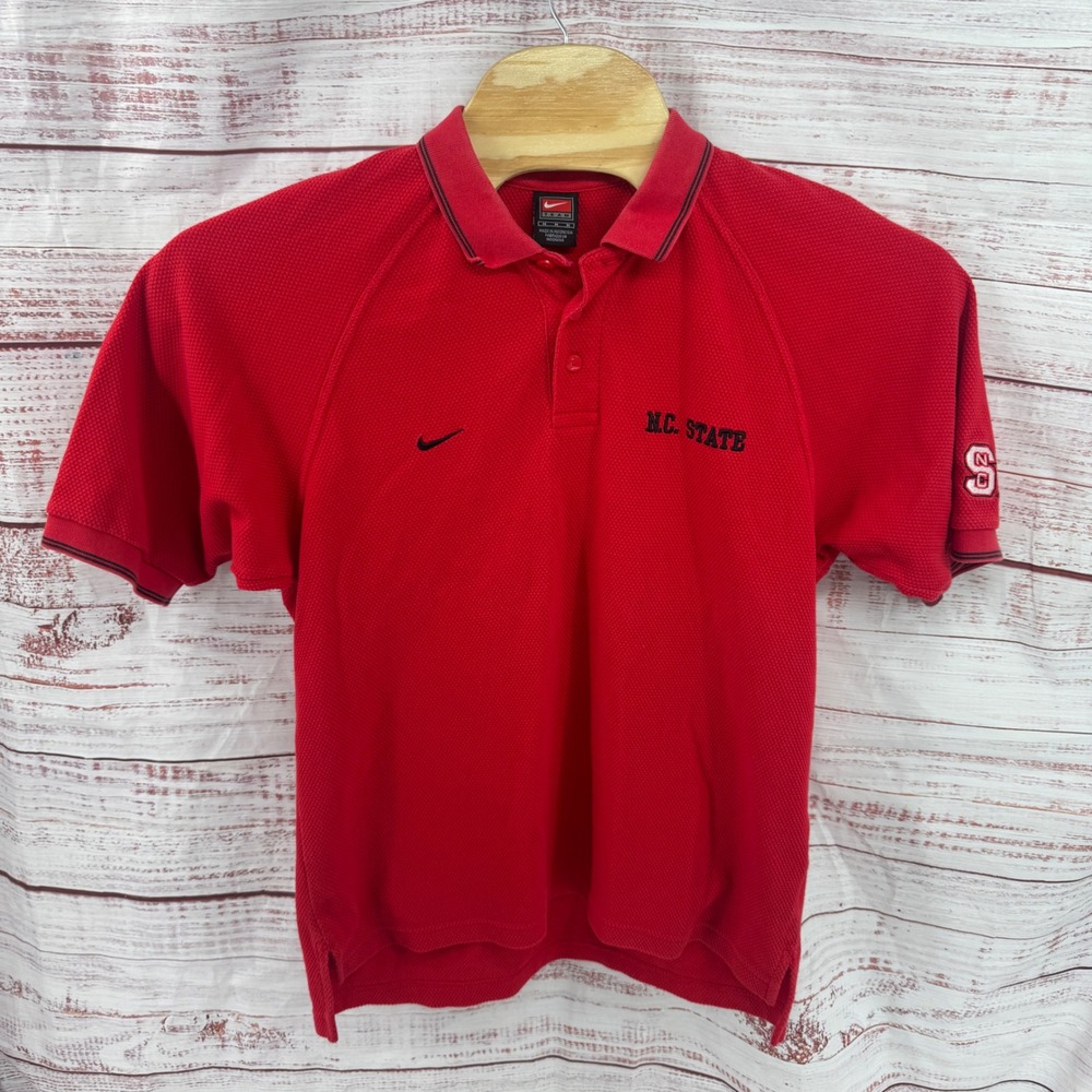 Nike Team NC State Wolfpack Polo Shirt Mens Medium Red Waffle Knit Vintage